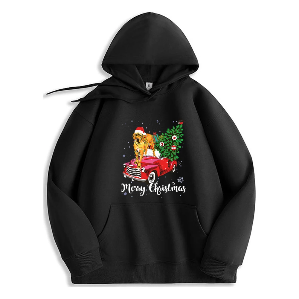 

Xmas Lighting Santa Golden Retriever Hoodie Graphic Print Loose Fit Pullover Trendy Oversized Long Sleeve