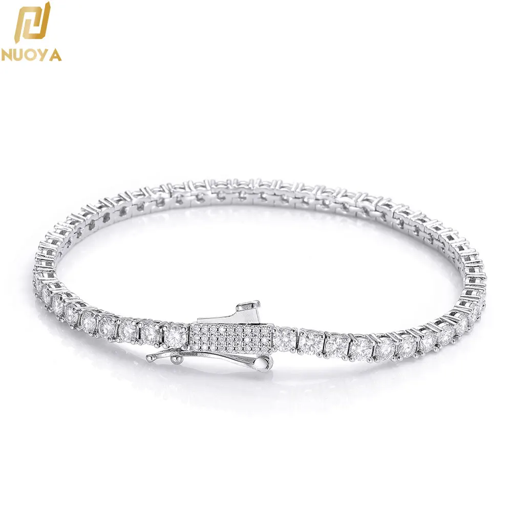 Nuoya 3mm 4mm Iced Out Tennis Bracelet for Men Women Gold Silver CZ Diamond Hip Hop Jewelry Bling Box Clasp Wrist Chain