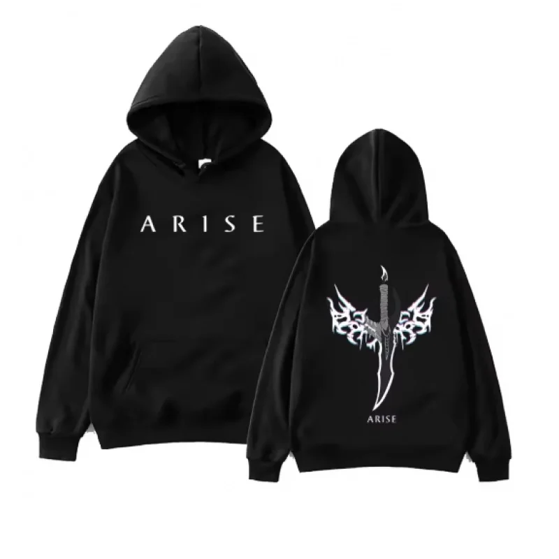 Anime Solo Level Hip-Hop Hoodie Retro Gothic Pattern Streetwear Casual Sweatshirt for Men