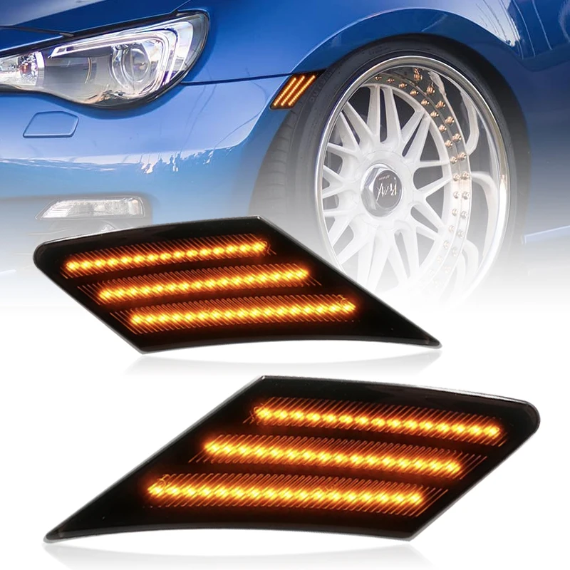 For Toyota GT86 FT86 Scion FR-S Subaru BRZ Clear & Smoked Lens LED Side Marker Lamp Amber Front Side Fender Turn Signal Lights