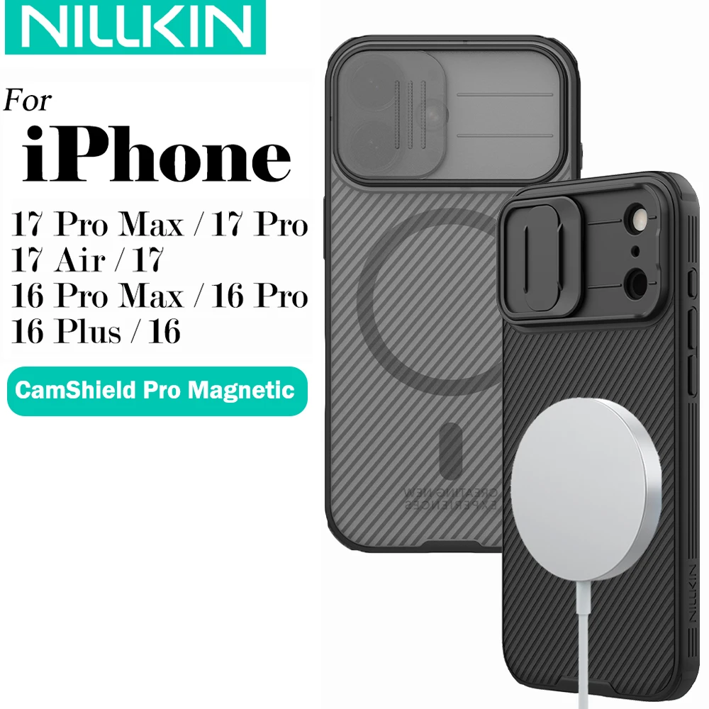 

Чехол Nillkin для iPhone 17 Pro Max 17 Air 16 Pro Max 16 Pro, магнитный чехол CamShield Pro, слайд-крышка объектива, защита ПК + ТПУ, чехол для телефона