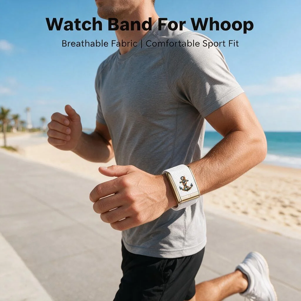 Compatible with WHOOP 5.0 MG Rope Anchor Pattern Stretch Nylon Woven Sport Replacement Wristband