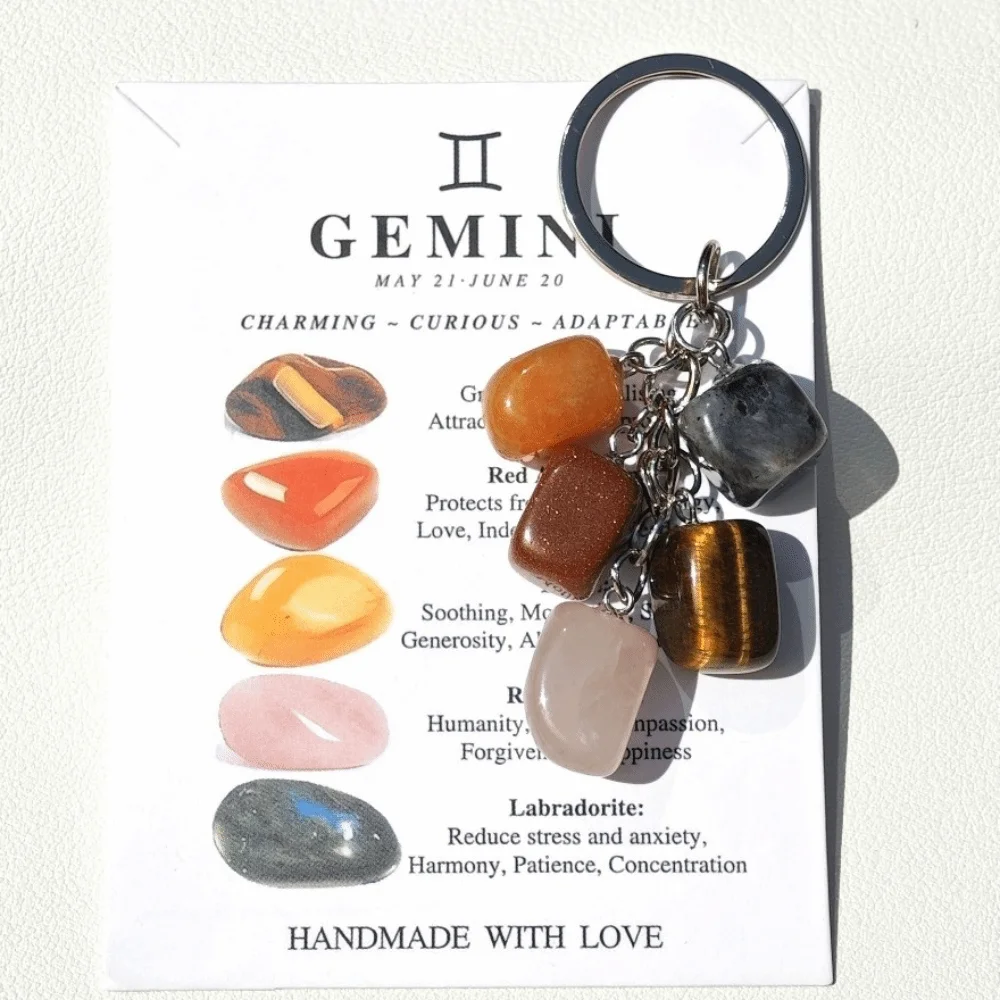 Favor Stone 12 Constellation Keychain Zodiac Polished Birthstone Key Pendant Alloy Lightweight Astrology Keyring Birthday Gift