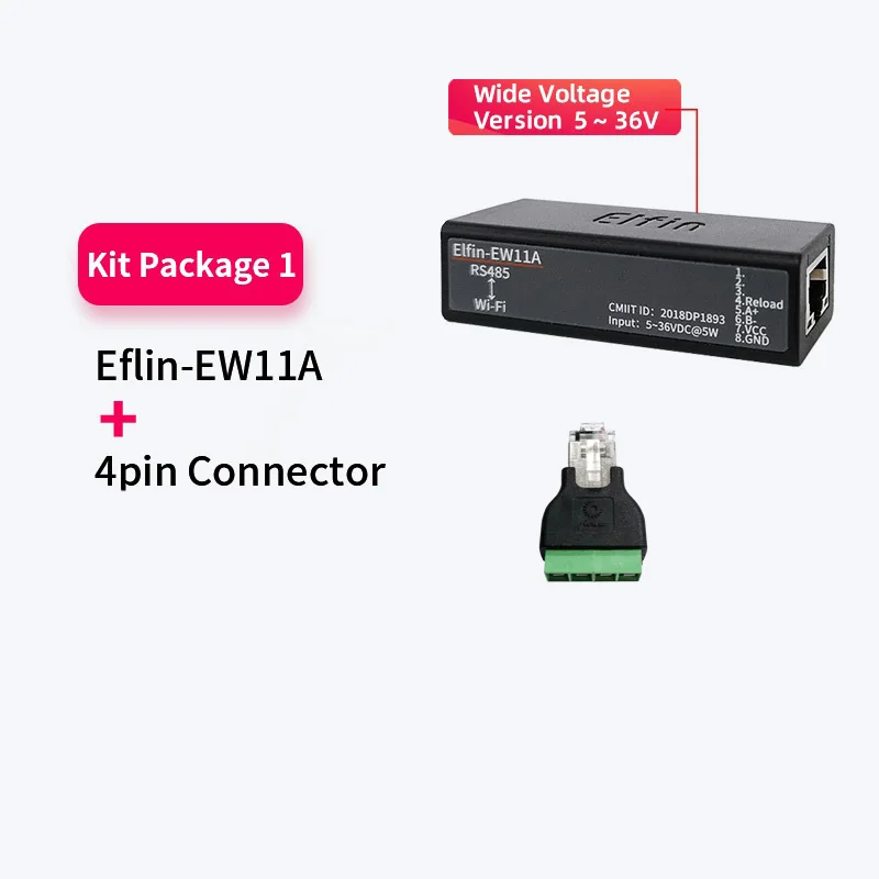 HF Kleinere Elfin-EW11 / Elfin-EW11-0 Modbus TPC Draadloze netwerkapparaten Functie IP RJ45 RS485 naar seriële wifi-server (complete set 11-0