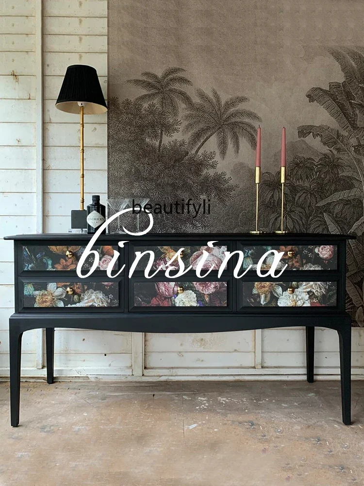 

Hand-Painted Locker Personalized Painted Chest of Drawers New Classical Hallway Retro Cabinet