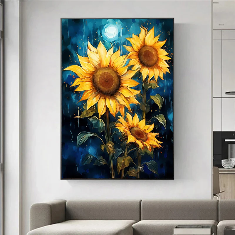 Vintage Sunflower Botanical Sunset Flower Field Plant Posters and Prints Canvas Printing Wall Art Picture for Living Room Decor