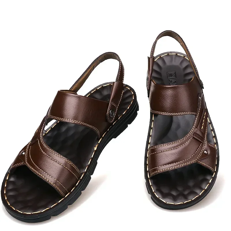 Men\'s Summer New Leather Sandals Men\'s Casual Beach Shoes Non-slip Slippers Two Sandals Men Sandals Leather Men Sandal Shoes