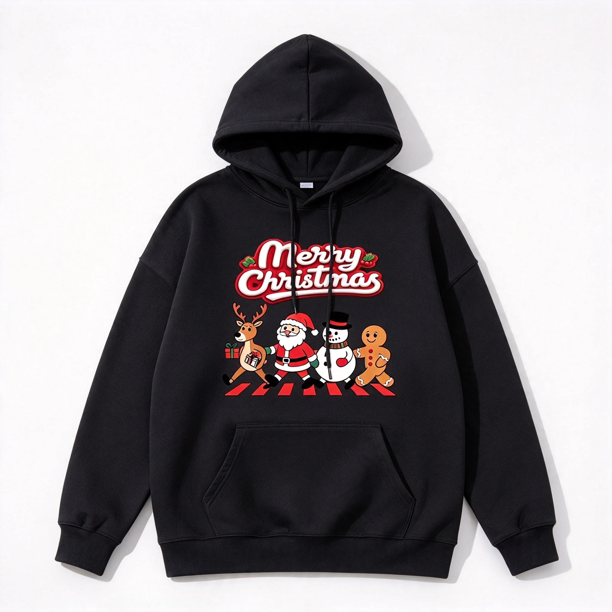 2026 Oversized Hoodie Crewneck Sweatshirt, Merry Christmas Cartoon Santa Gingerbread Graphic Pullover,  Long Sleeve Hoodie