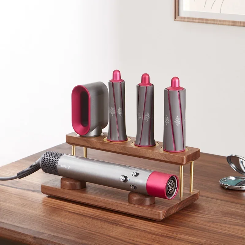 Postmodern Black Walnut Dyson Curling Iron, Stand-Up Hair Styling Stand, Countertop Stand, 4 Head Span