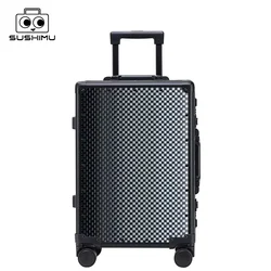 SUSHIMU carbon fibre Suitcase Wide Handle Travel Suitcase Men 20 24 26 Carry-On Luggage Women PC Aluminum Frame Trolley Case