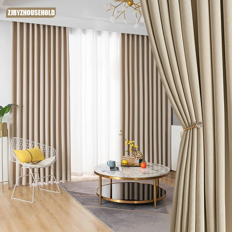

Curtains for Living Dining Room Bedroom Upgraded Macchiato Cotton Linen Milk Tea Color High Blackout Wabi-sabi Wind Simple Drape