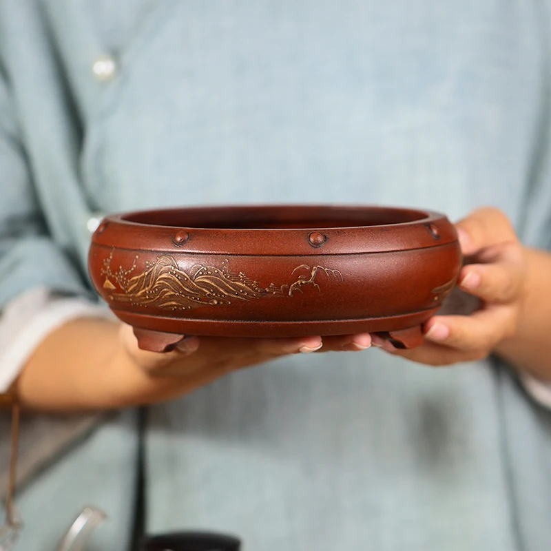 Ceramic Classical Bonsai Pot Vase, Chinese Narcissus, Plate Shape, Table Decoration, Garden Decoration