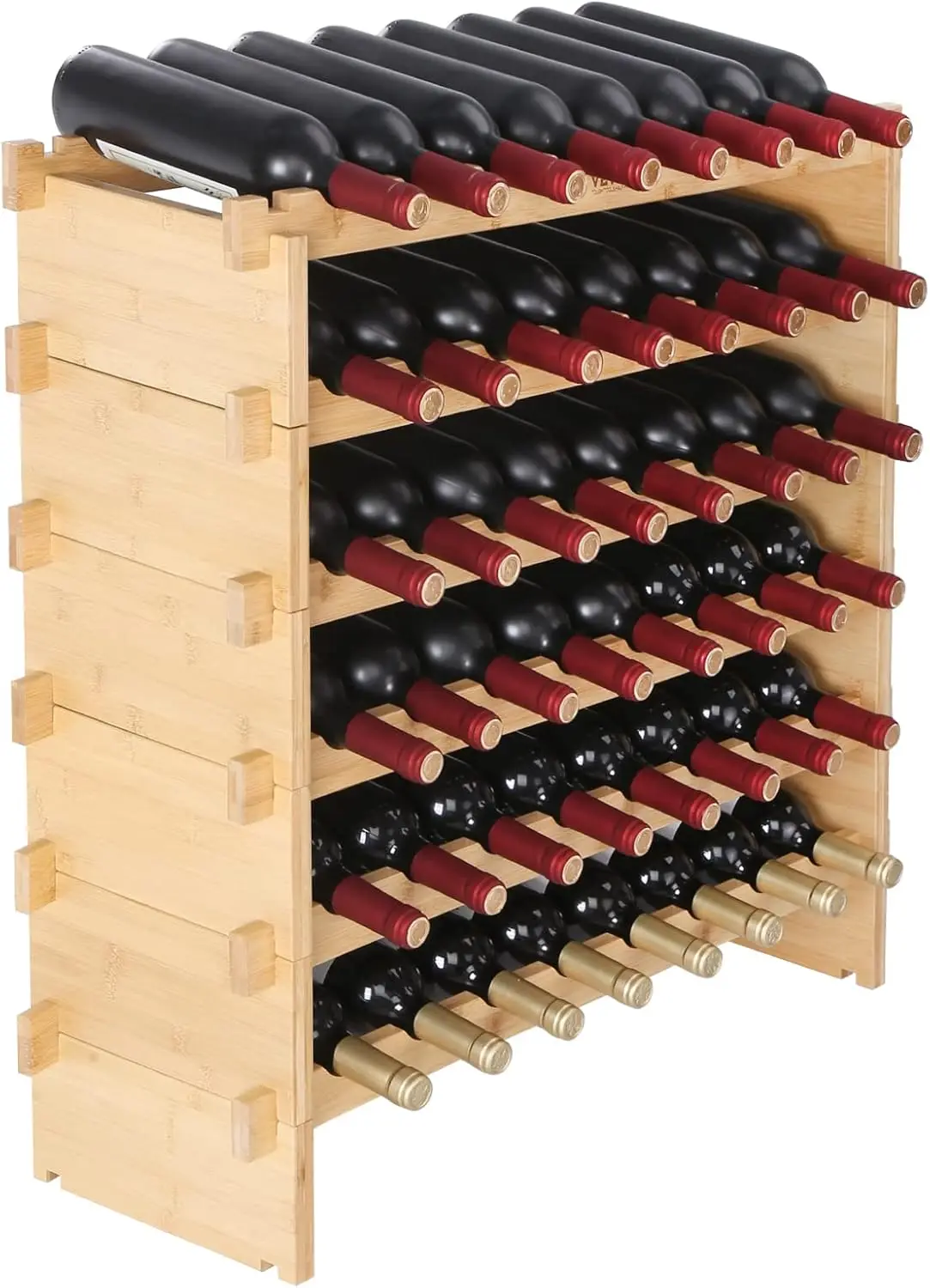 

48 Bottle Stackable Modular Wine Rack, 6-Tier Solid Bamboo Wood Storage Racks, Floor Freestanding Wines Holder Display Shelf