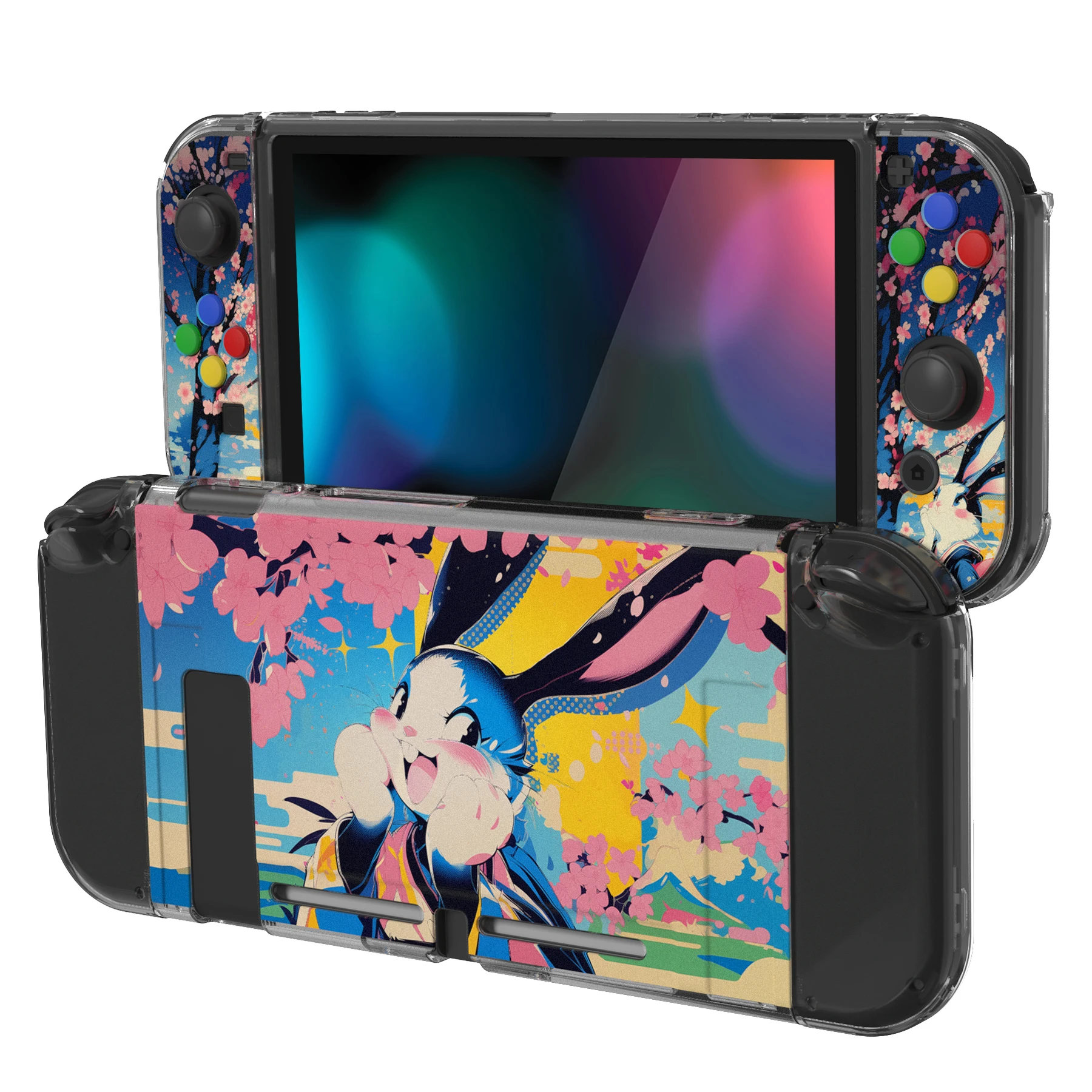 PlayVital Soft Protective Case Cover for Nintendo Switch, TPU Slim Protective Shell W/ABXY Direction Button caps - Bunny Series