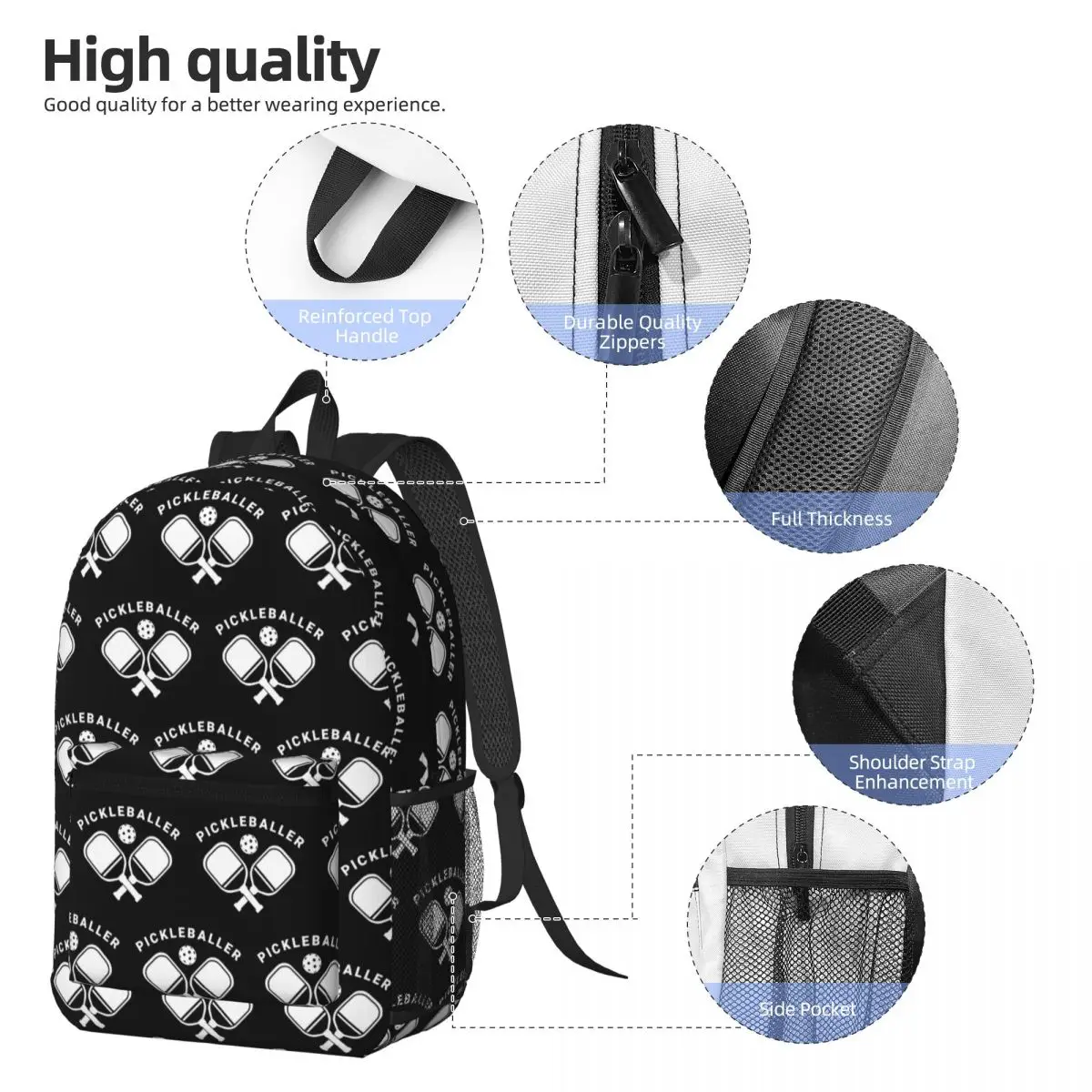 Fun Pickleball Apparel Pickleballer Backpack Daypack Large Capacity Children BookBag School Bag Shoulder Bags for Men Women