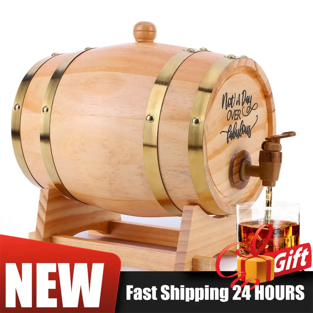 

Wooden Whiskey Barrel with Stand Bung and Spigot Wine Barrel Whiskey Barrel Dispenser for Cocktails Bourbon Rum Tequila Beer 3L