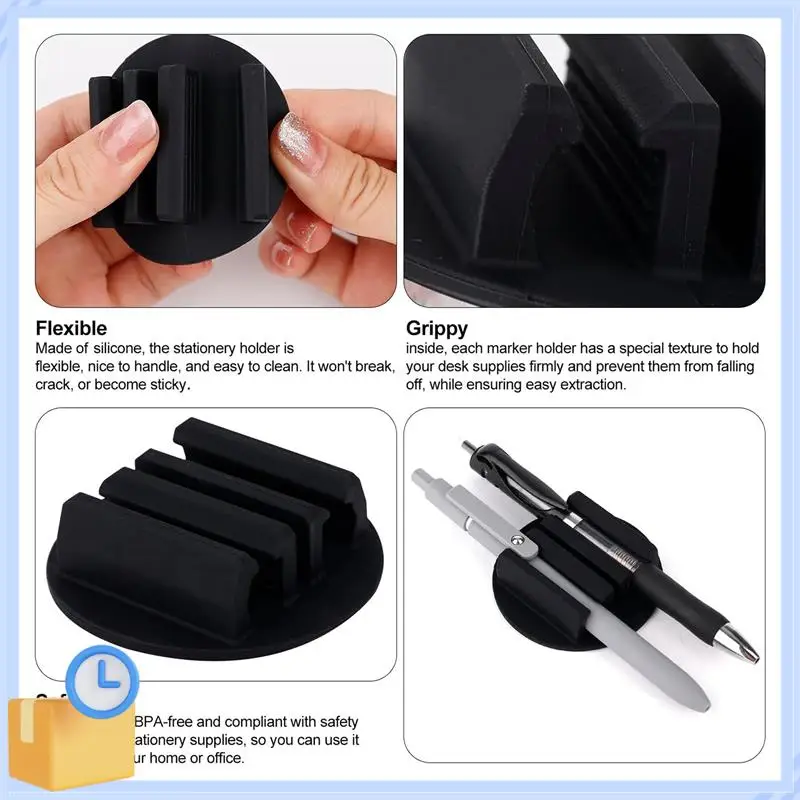 Porte-stylo adhésif en Silicone, 4 pièces, ensemble de clips pour stylos, porte-marqueur noir pour presse-papiers de bureau et autres Surfaces plates, crayon H