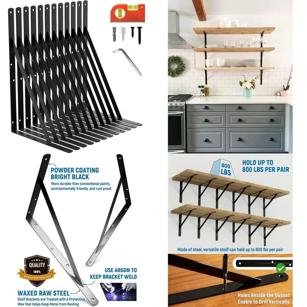 

Сверхмощные 18-дюймовые кронштейны для больших гаражных полок, черное порошковое покрытие, решения для настенного монтажа