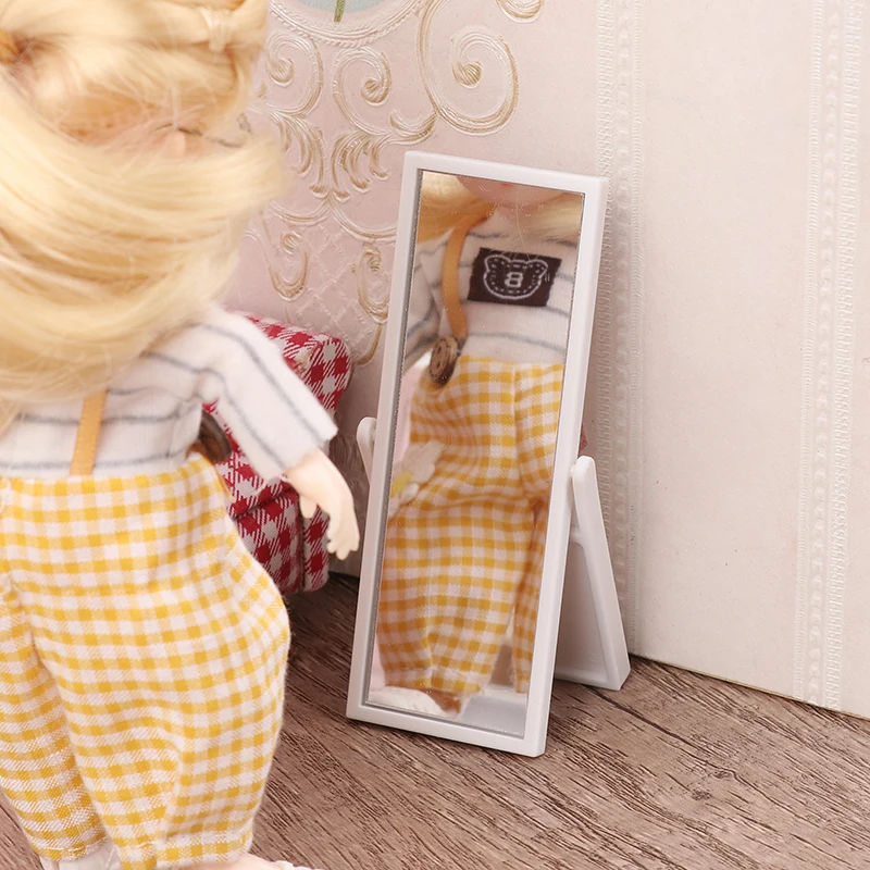 Dollhouse Simulation Full Length Mirror for Kids, Miniature Furniture Decoration, Dolls House Acessórios, Toy, 1:12