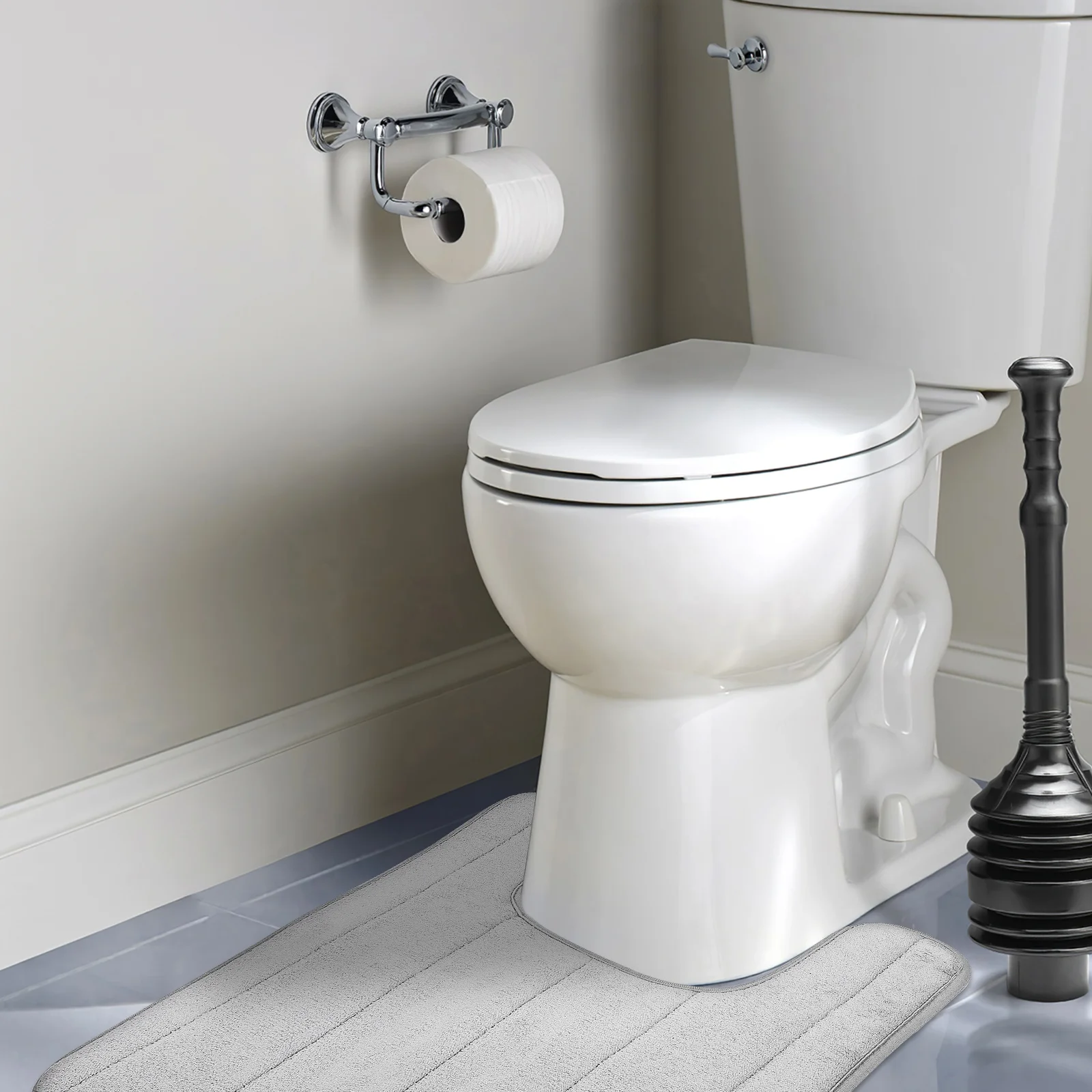 

SHOWERORO 2pcs U Shaped Toilet Mat Soft Bathroom Contour Rug Absorption Floor Mat for Home Hotel Shower