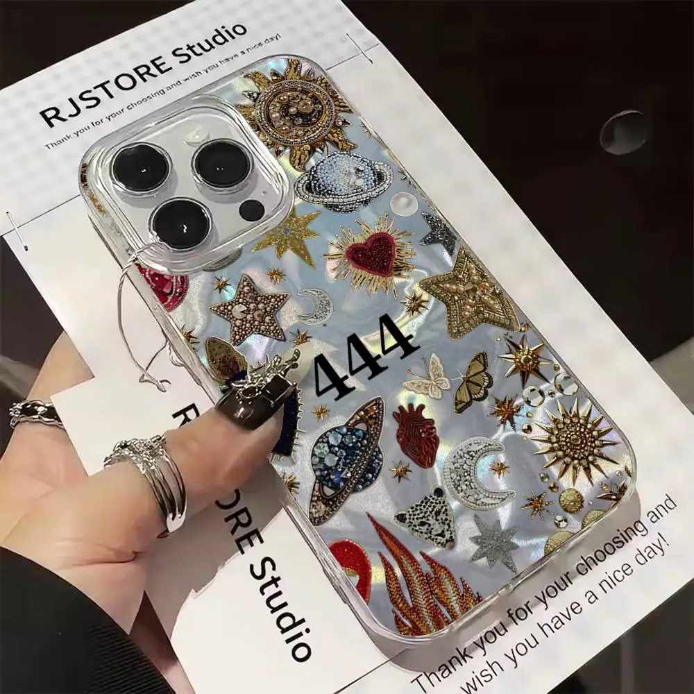

Sea Floral Eyes Sun Phone Case For iphone 16 15 14 13 12 11 Pro Max E Plus Silver Laser Satin Aurora Gradient