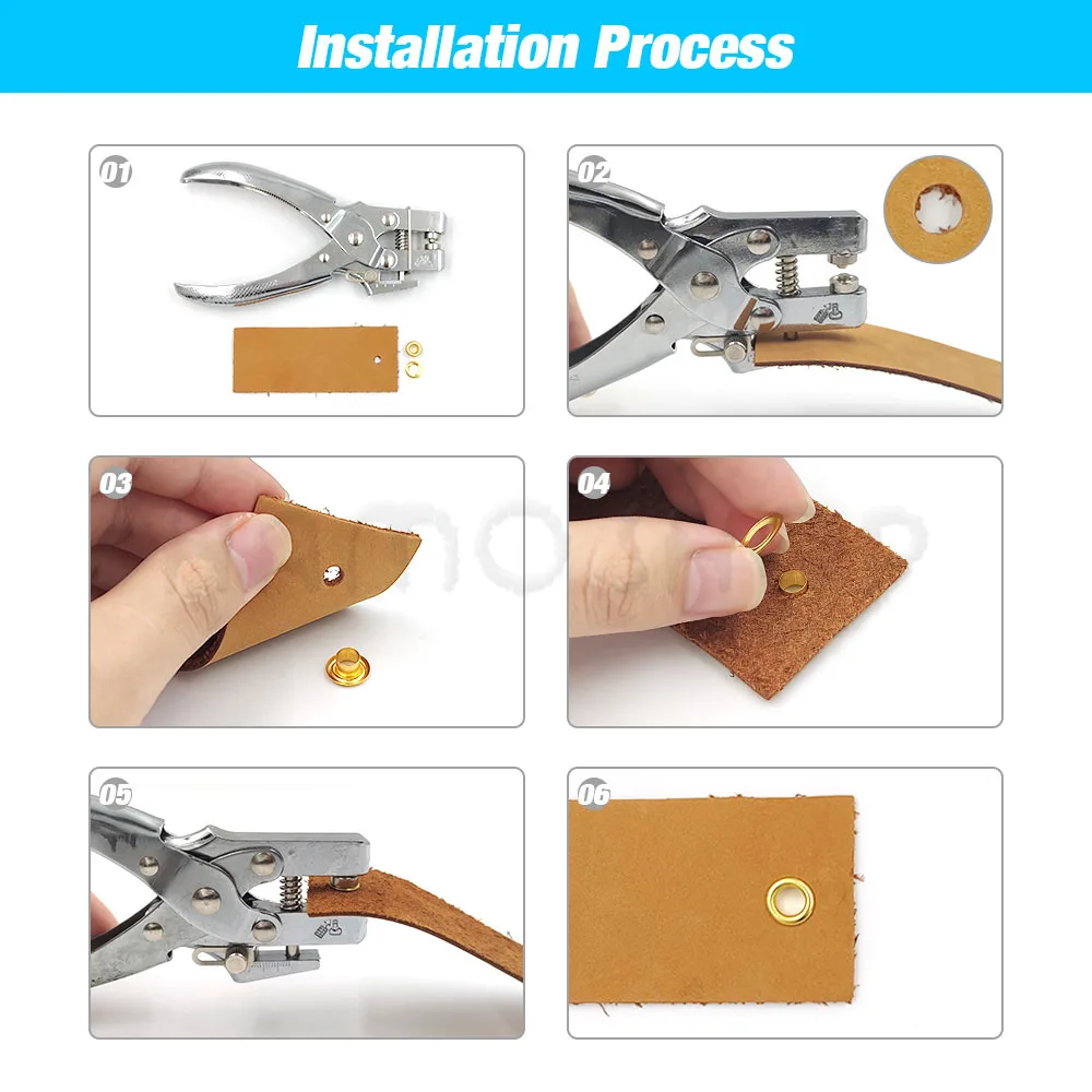 100/330 Stück 5mm Metallösen-Set mit Installationswerkzeugen, Lochzangen-Set für Lederarbeiten, Schuhe, Gürtel, Taschen, Kleidung – Detail 1