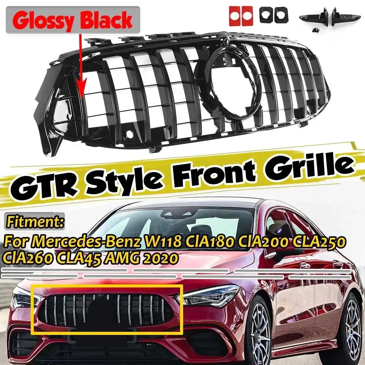 

W118 GTR Style Grill Car Front Bumper Grille Grill For Mercedes For Benz W118 ClA180 ClA200 CLA250 ClA260 CLA45 For AMG 2020