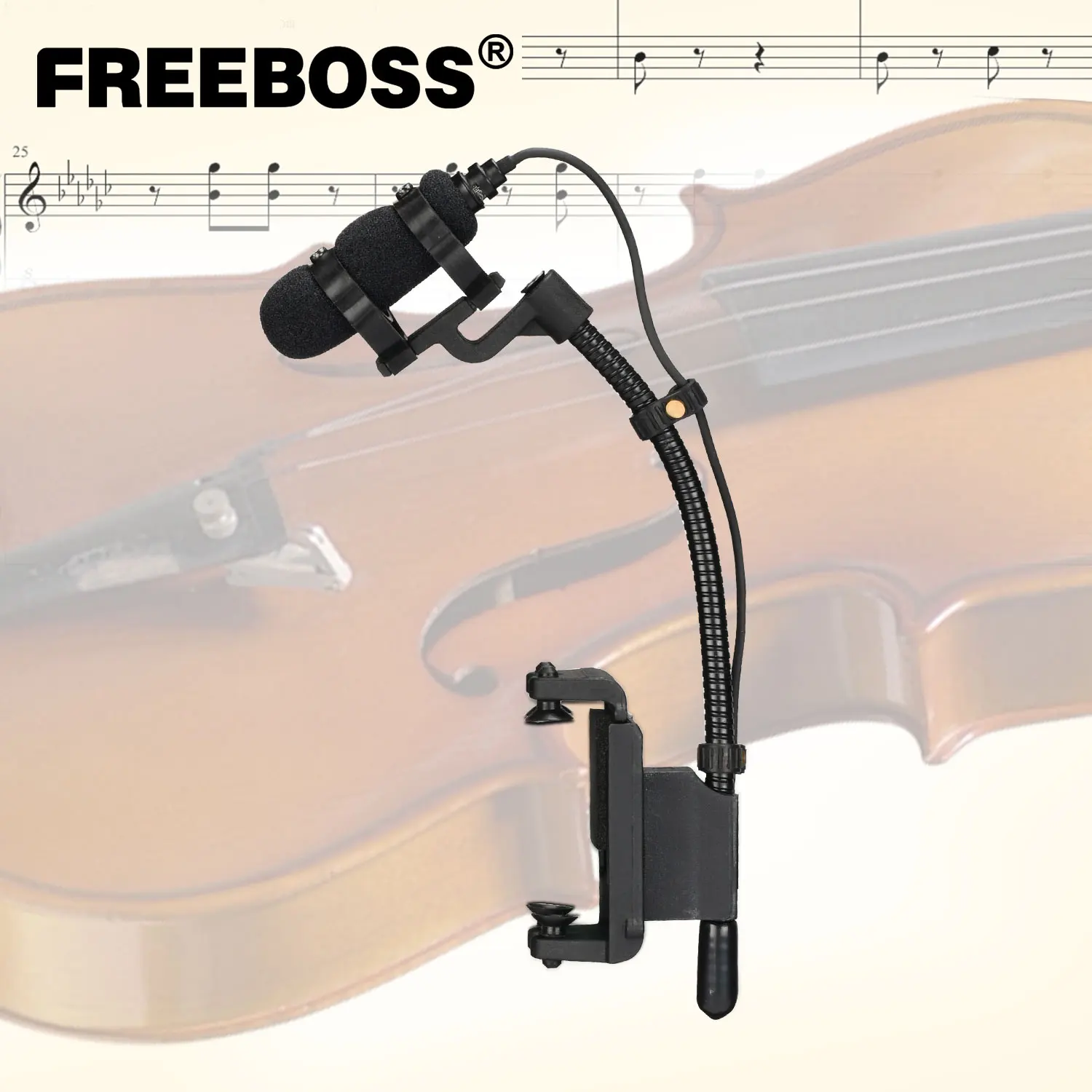 

FREEBOSS Violin Mic Condenser with Clip 3.5mm Plug Connector Wired Hypercardioid Music Instrument Performance Microphone IM-22