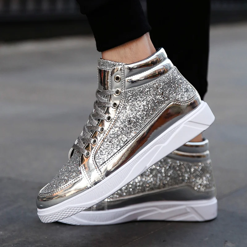 

Social Shoe Male Silver Glitter High Top Sneakers Brand Sneakers Flat Boots Student Designer Shoes Size 48 Men's Shoes Sale 2025