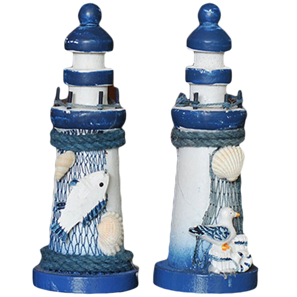 

2 Pcs Beach Decor Mini Wooden Lighthouse Accessories Nautical Decoration Rustic