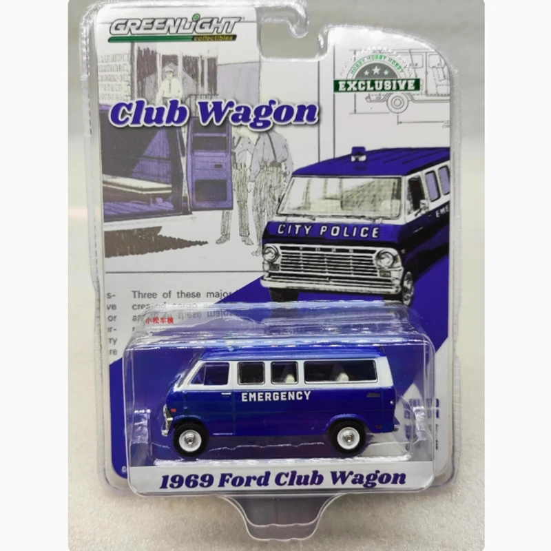 Greenlight Diecast Alloy 1:64 1969 Ford Club Wagon Blue Car Model Simulation Classics Adult Souvenir Gift Static Display