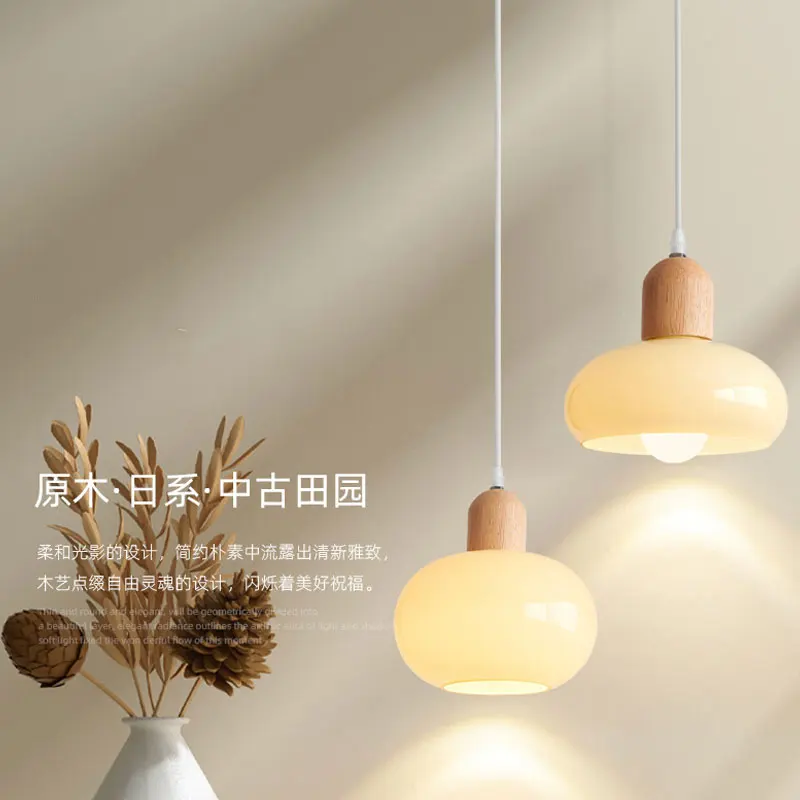 

Japanese Style Pendant Lamp Wooden Art Glass Lamps Bedroom Livingroom Restaurants Study Light Hotel Coffee LED Lights Fixtures.