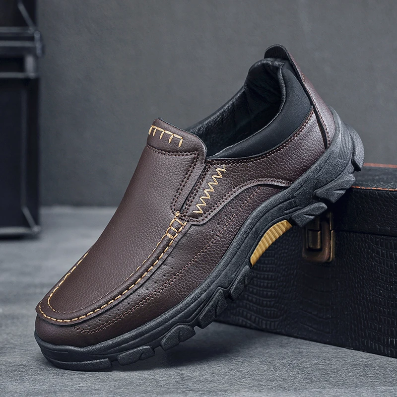 

High Quality Leather Men Casual Shoes Lightweight Breathable Man Loafers Comfortable Slip on Soft Mens Driving Walking Shoes