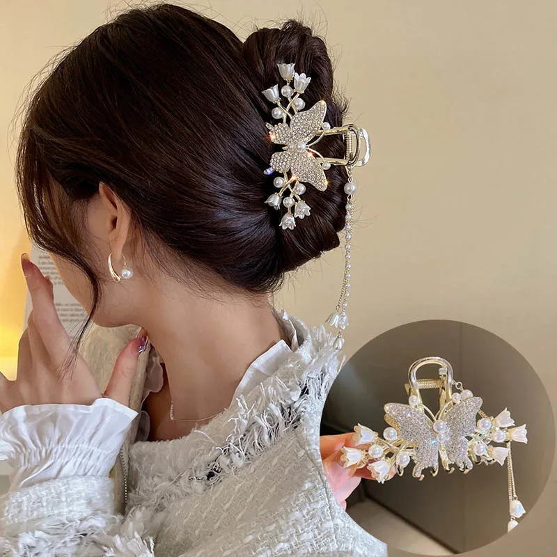 

New Bell Orchid Butterfly Tassel Hair Claw For Women Girls Fashion Exquisite Metal Hair Clips Hairpins Trendy Hair Accessories