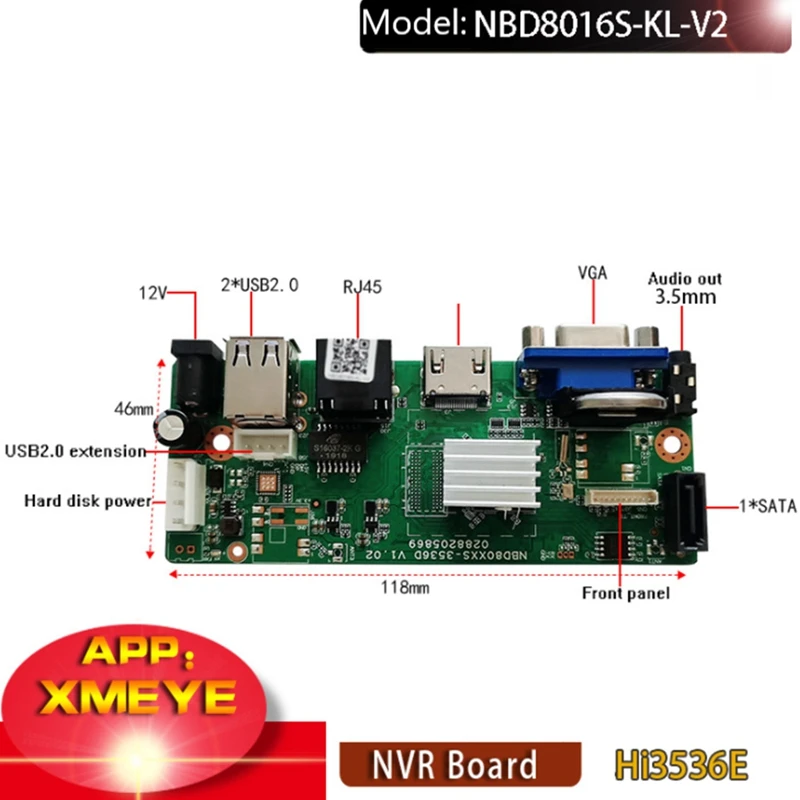 NVR Network Digital Video Recorder, Cabo SATA, Detecção de Movimento, P2P, CMS, Segurança XMEYE, H265, H264, 16 Canais, 4K, 5MP