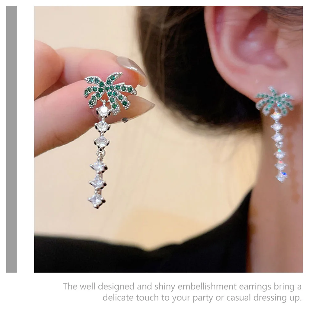 

Coconut Tree Summer Dangle Tropical Lightweight Beach Jewelry Shiny Cubic Zirconia Costume Dangle Earrings Birthday Party