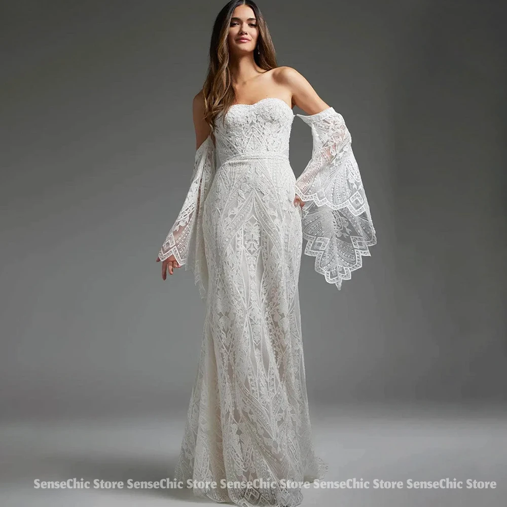 Vestidos de novia sexy Sirena Corea Encaje Mangas desmontables Vestido de novia de playa Vestido de recepción de boda pils 40.Personalizado