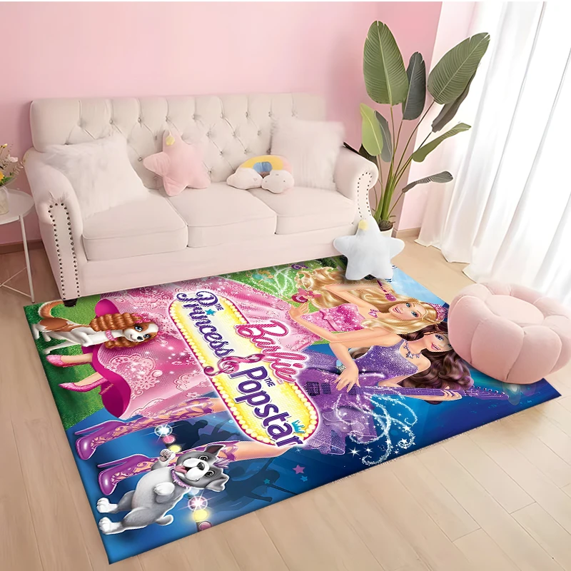 

Cute Barbie Cartoon Carpet Yoga Living Room Room Decor Children's Crawling Mat Doormat Living Room Games Area Washroom Floor Mat