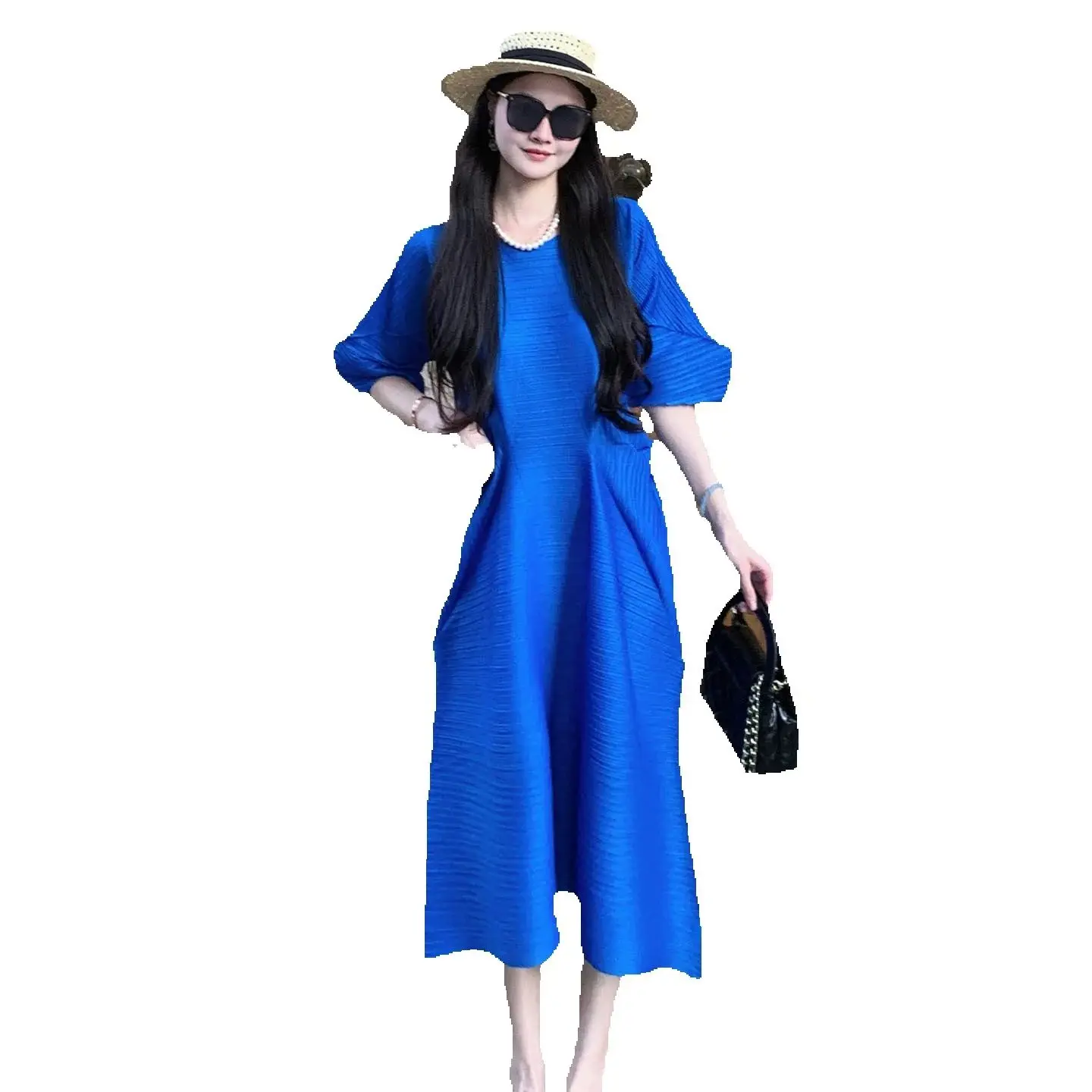 

Miyake Pleated Dress Plisse Wear White Slimming Fold Dress Miyake Pleat 2025 Summer Waist Irregular Blue Pleats Skirt Clothing