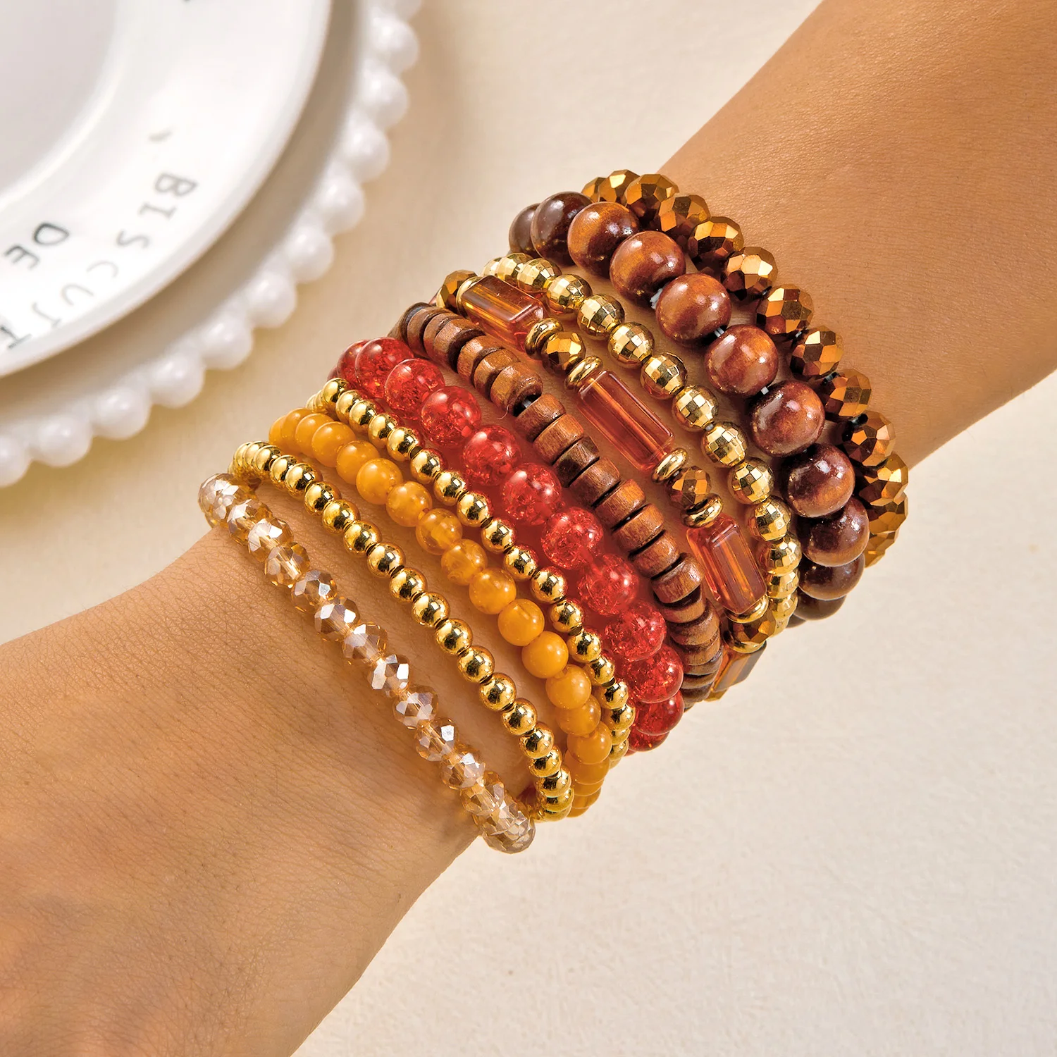 10 teile/satz Bohemian Chic Holz Perlen Mix Armband für Frauen Exquisite Kristall Kies Armbänder Freundschaft Schmuck Geschenke
