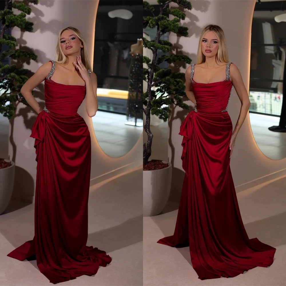 

Customized High Quality Burgundy Satin Evening Dress Temperament Strapless Sleeveless Mermaid Zipper Back Homecoming Dress