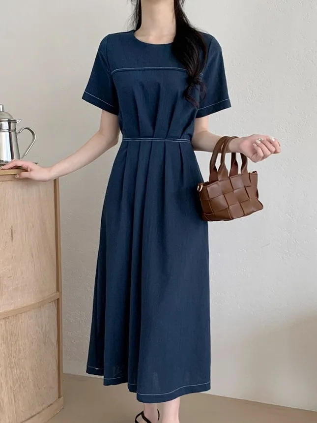 

Slimming Chic Summer Vintage Square Collar ort Sve Waist Cinched Dr Women's Faion Retro Dr Sli Slim Fit