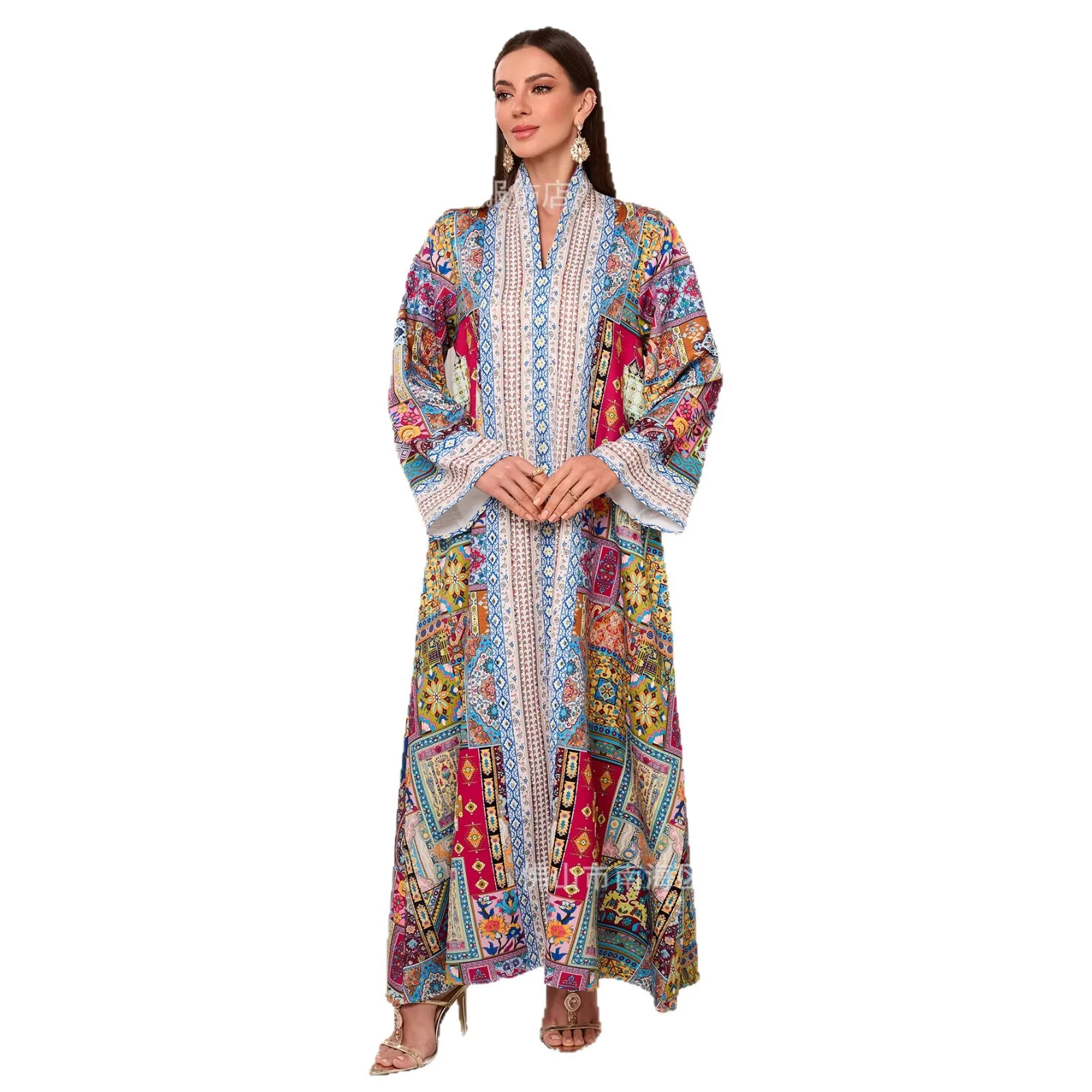 Eid Muslim Women Abayas Dress Print Kaftan Jalabiya Party Dresses Ramadan Vestidos Morocco Dubai Diamonds Islam Arab Long Robe 4