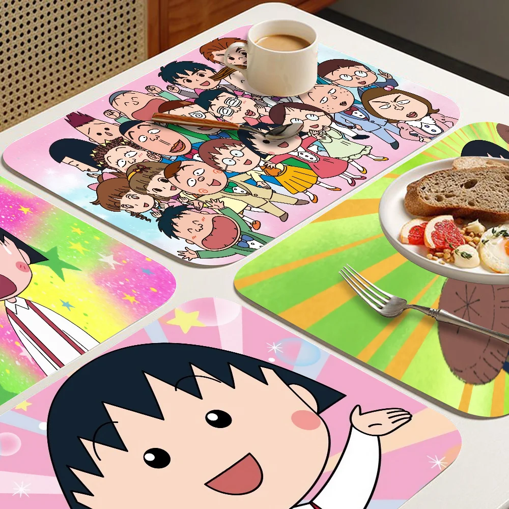 Chibi Maruko Chan Sakura Kyoko Cartoon Coffee Dish Quick Drying Kitchen Absorbent Drained Placemat For Kitchen Draining Pads