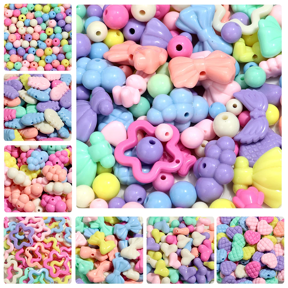 40 gr/los Zufällig Gemischte Farbe Acryl Nette Herz Blume Bogen Kaninchen Lose Perlen für DIY Schmuck Machen Armband Schlüsselbund Zubehör