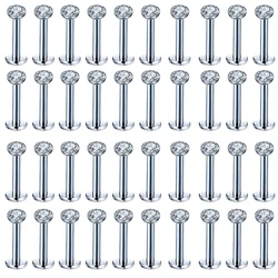 40Pcs/set 316L Stainless Steel Labret Ear Studs Lip Rings Set Inlaid Shiny Rhinestone Simple Style Body Piercing Jewelry Gift