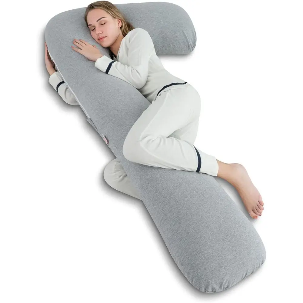 Body with Jersey Cover, L Shaped Full Body Pillow, Pregnant Women and Side Sleeper, Gray