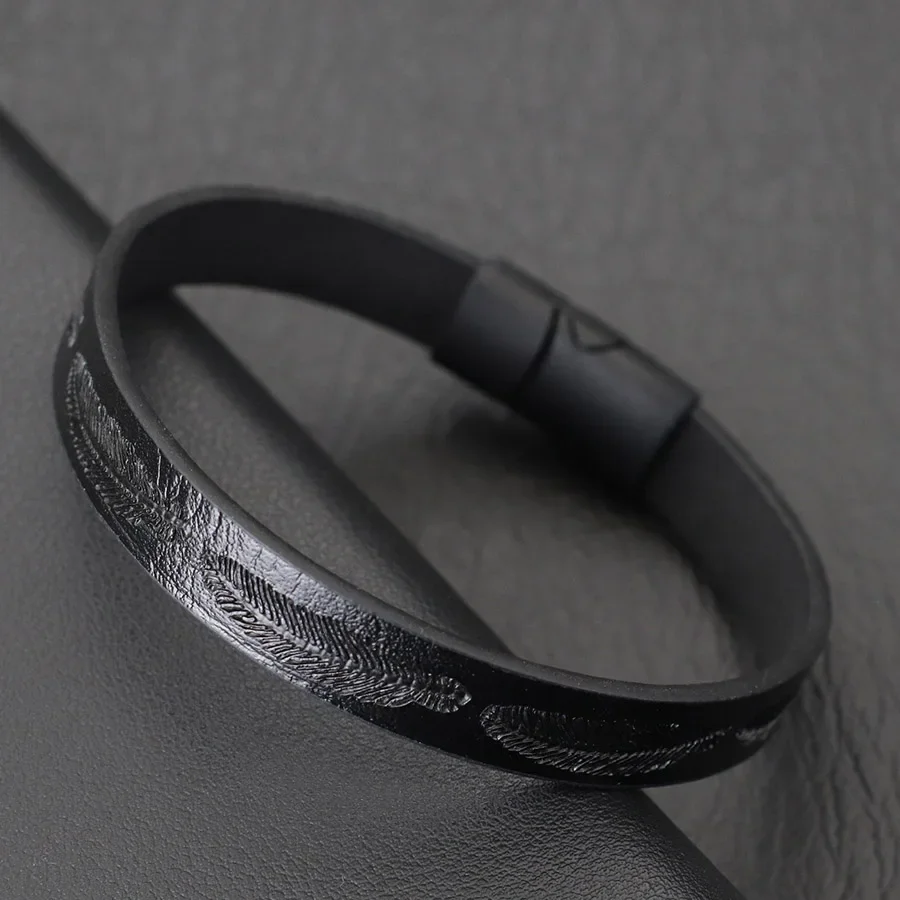 Trendy Männer Leder Armband Armreif Abnehmbare Magnet Schnalle Feder Wrap Armband Punk Kreuz Armband Geschenke Für Ihn Pulsera Hombre