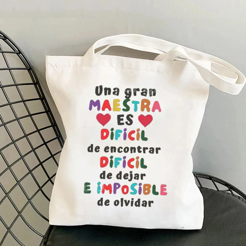 Spanish Printed Portable Large Capacity Travel Storage Shoulder Bag Casual Shopping Tote Bag Organizer Thanks Gifts for Teacher