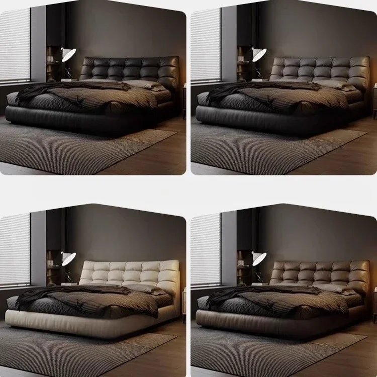 

JC Итальянская кожаная черная кровать из массива дерева, современная простая главная спальня, высококачественная двуспальная кровать для хранения вещей 1,8 метра
